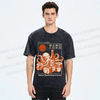 Unisex Octopus Sushi Printed Washed Tee