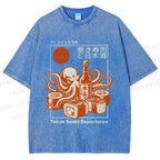 Unisex Octopus Sushi Printed Washed Tee