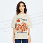 Unisex Octopus Sushi Printed Washed Tee