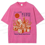 Unisex Octopus Sushi Printed Washed Tee