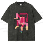 Unisex Funny Pink Monkey Printed Washed Tee