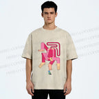 Unisex Funny Pink Monkey Printed Washed Tee