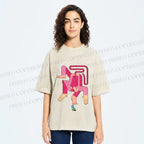 Unisex Funny Pink Monkey Printed Washed Tee