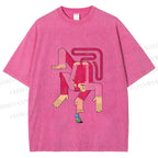 Unisex Funny Pink Monkey Printed Washed Tee