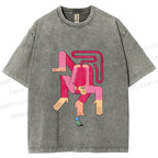 Unisex Funny Pink Monkey Printed Washed Tee