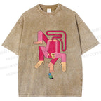 Unisex Funny Pink Monkey Printed Washed Tee