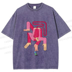 Unisex Funny Pink Monkey Printed Washed Tee