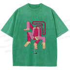 Unisex Funny Pink Monkey Printed Washed Tee