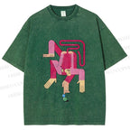 Unisex Funny Pink Monkey Printed Washed Tee