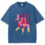 Unisex Funny Pink Monkey Printed Washed Tee