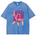 Unisex Funny Pink Monkey Printed Washed Tee