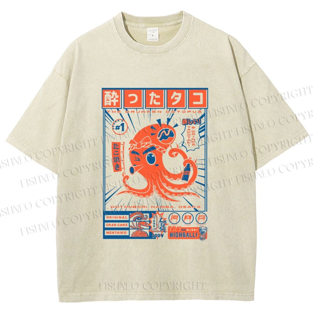 Unisex The Drunken Octopus Printed Washed Tee