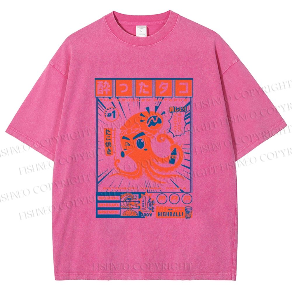 Unisex The Drunken Octopus Printed Washed Tee