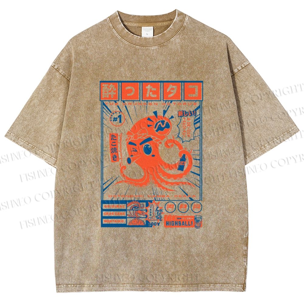 Unisex The Drunken Octopus Printed Washed Tee