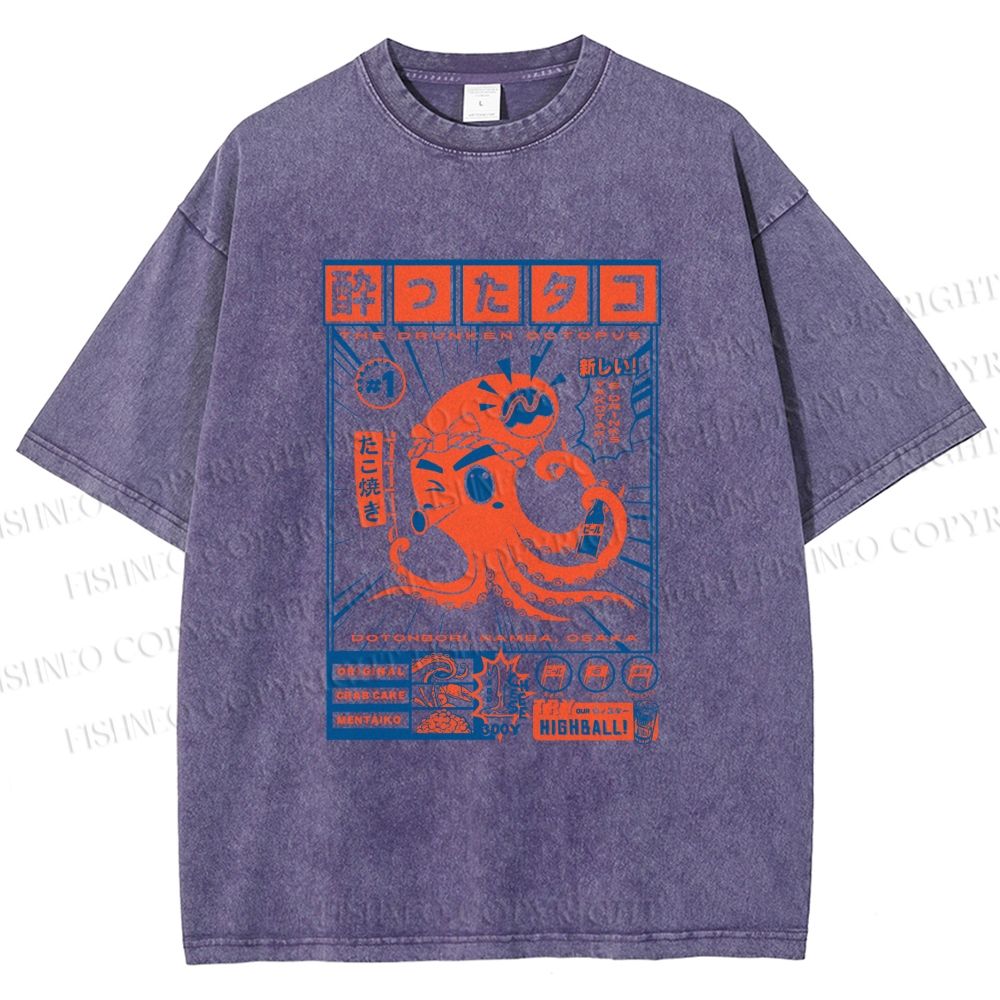 Unisex The Drunken Octopus Printed Washed Tee