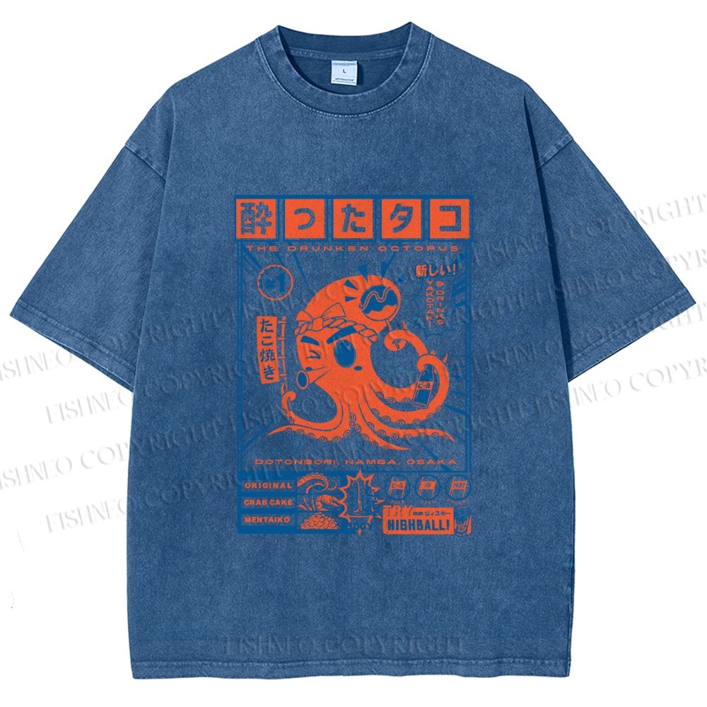 Unisex The Drunken Octopus Printed Washed Tee