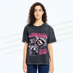Unisex Things Are Constantly Happening Raccoon Printed Washed Tee