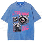 Unisex Things Are Constantly Happening Raccoon Printed Washed Tee