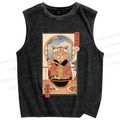 Unisex Ramen Cat Printed Washed Tank Top