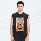 Unisex Ramen Cat Printed Washed Tank Top