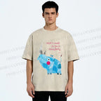 Unisex Blue Rhinoceros Printed Washed Tee