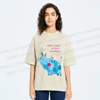 Unisex Blue Rhinoceros Printed Washed Tee