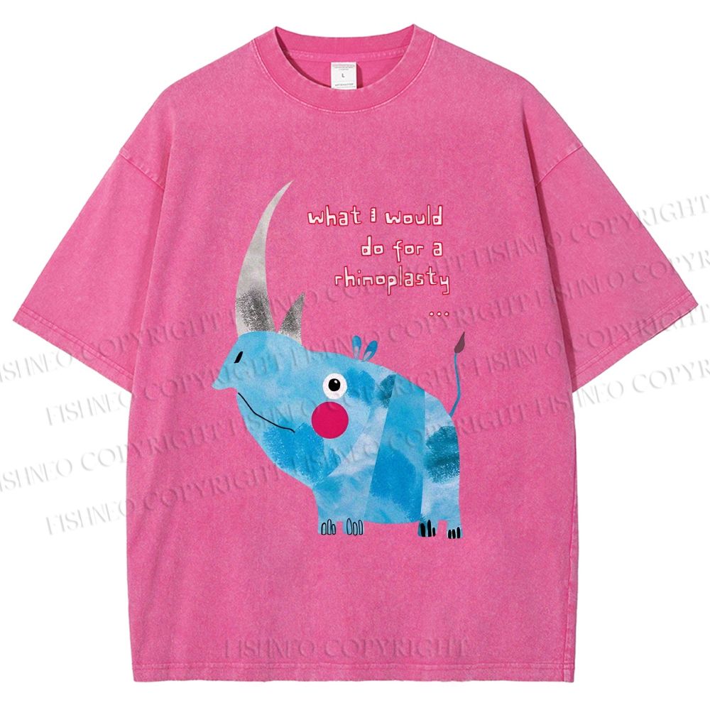 Unisex Blue Rhinoceros Printed Washed Tee