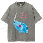 Unisex Blue Rhinoceros Printed Washed Tee