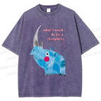 Unisex Blue Rhinoceros Printed Washed Tee