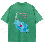 Unisex Blue Rhinoceros Printed Washed Tee
