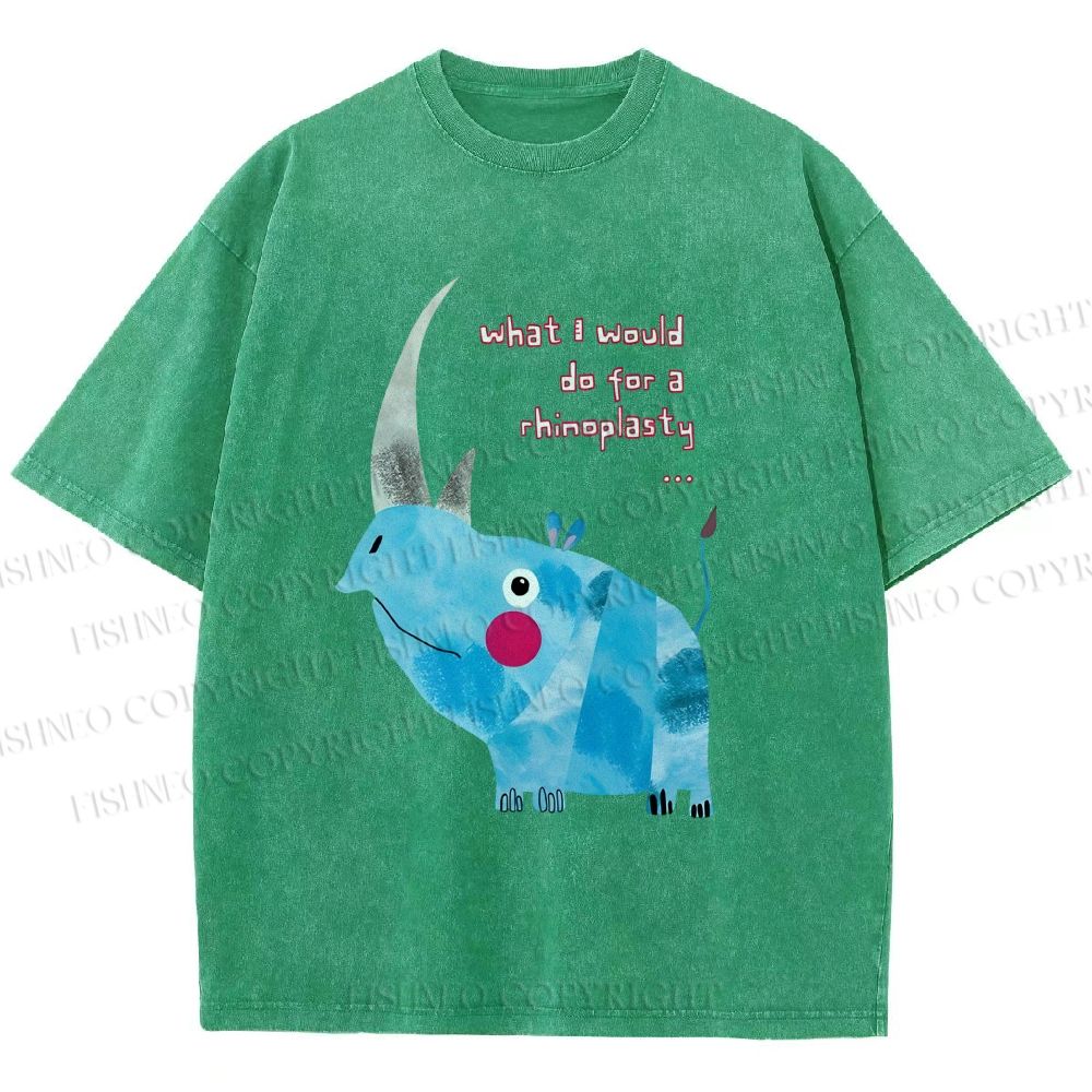 Unisex Blue Rhinoceros Printed Washed Tee