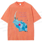 Unisex Blue Rhinoceros Printed Washed Tee