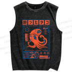 Unisex The Drunken Octopus Printed Washed Tank Top