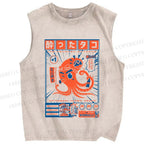 Unisex The Drunken Octopus Printed Washed Tank Top