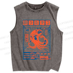 Unisex The Drunken Octopus Printed Washed Tank Top