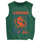Unisex The Drunken Octopus Printed Washed Tank Top