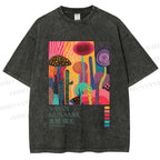 Unisex Yayoi Kusama Mushroom Wood Printed Washed Tee