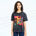 Unisex Yayoi Kusama Mushroom Wood Printed Washed Tee