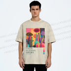 Unisex Yayoi Kusama Mushroom Wood Printed Washed Tee