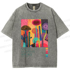 Unisex Yayoi Kusama Mushroom Wood Printed Washed Tee