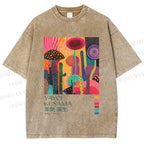 Unisex Yayoi Kusama Mushroom Wood Printed Washed Tee