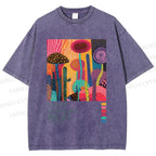 Unisex Yayoi Kusama Mushroom Wood Printed Washed Tee