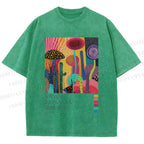 Unisex Yayoi Kusama Mushroom Wood Printed Washed Tee