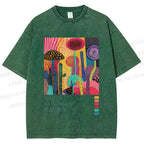Unisex Yayoi Kusama Mushroom Wood Printed Washed Tee