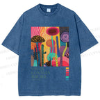 Unisex Yayoi Kusama Mushroom Wood Printed Washed Tee