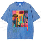 Unisex Yayoi Kusama Mushroom Wood Printed Washed Tee