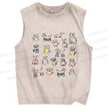 Unisex Hand-Drawing Dogs Printed Washed Tank Top