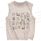 Unisex Hand-Drawing Dogs Printed Washed Tank Top