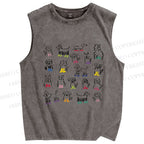 Unisex Hand-Drawing Dogs Printed Washed Tank Top