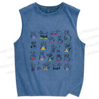 Unisex Hand-Drawing Dogs Printed Washed Tank Top